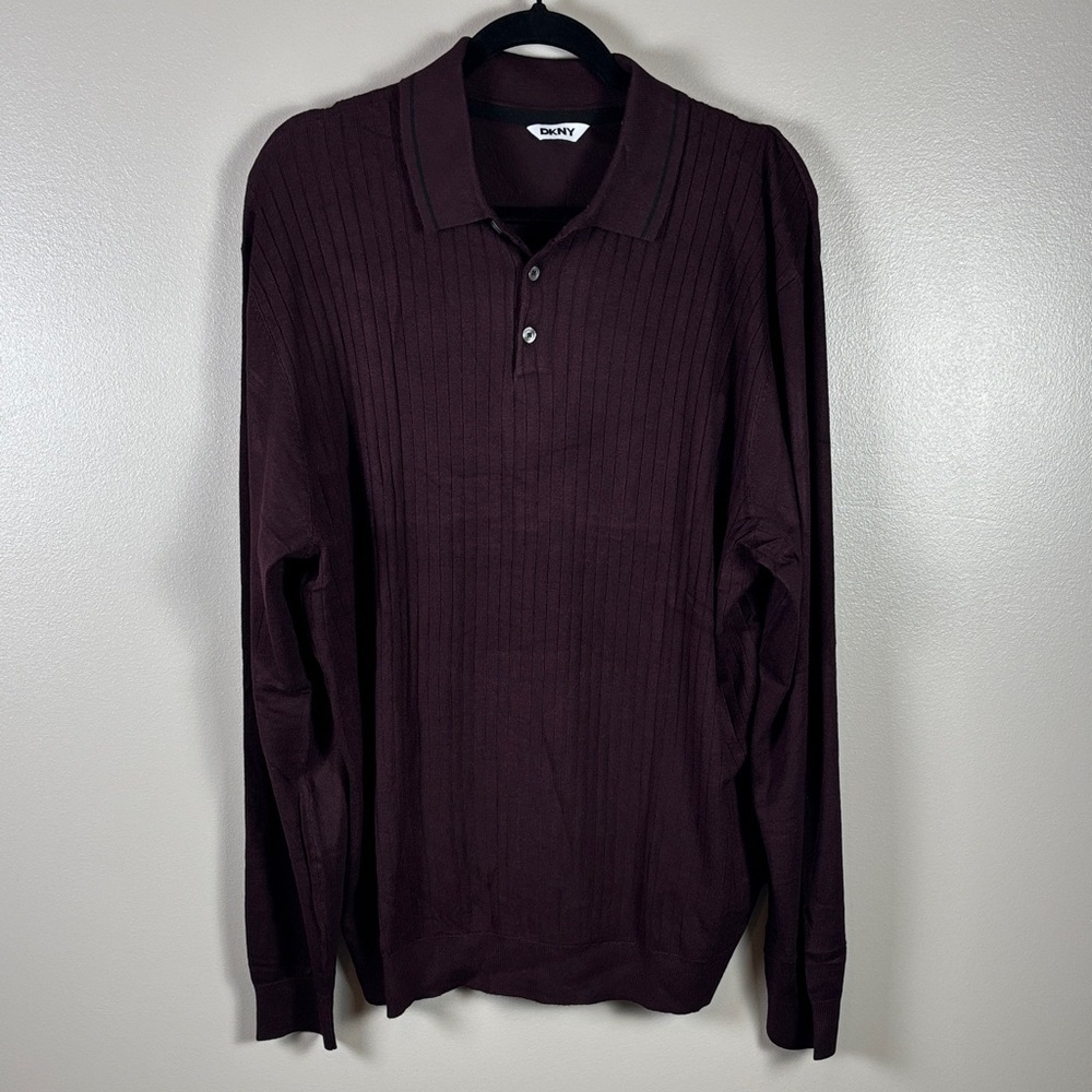 DKNY Men's Dark Maroon Long Sleeve Polo